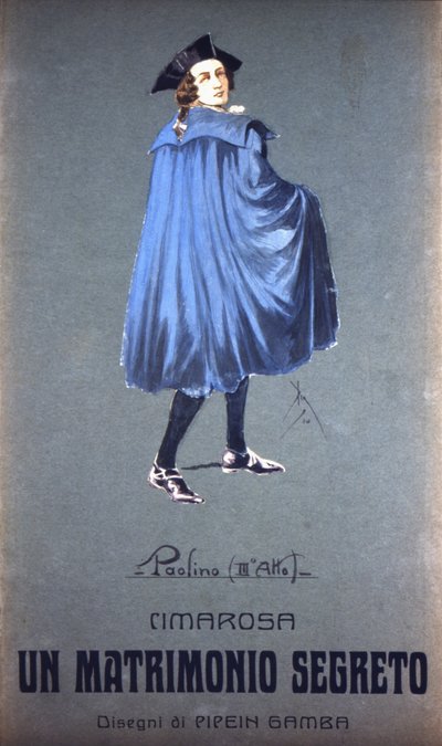 Personaggio "Paolino" in "Matrimonio Segreto" di Domenico Cimarosa (1749 - 1801). Costume di F. Gamba - Scala di Milano da Francesco Gamba