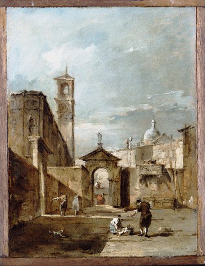 Un Capriccio di un Campo Veneziano con una Chiesa sullo Sfondo da Francesco Guardi
