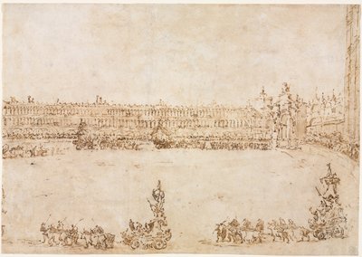 Una processione di carri trionfali in Piazza San Marco, Venezia, celebrando la visita..., 1782 da Francesco Guardi