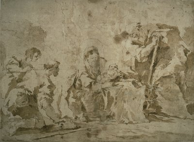 Adorazione dei pastori (recto); tre schizzi: Edifici lungo il canale con imbarcazioni, Paesaggio con edifici in collina, Edifici con portico (verso) da Francesco Guardi