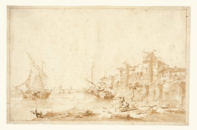Veduta immaginaria di una laguna veneziana, con una fortezza sulla riva da Francesco Guardi