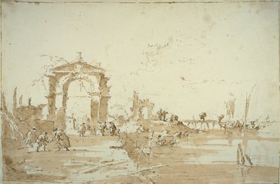 Porta vicino a un ponte di sbarco da Francesco Guardi