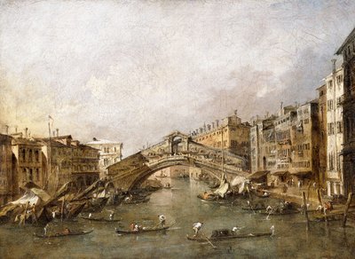 Il Ponte di Rialto, Venezia, con gondole in primo piano da Francesco Guardi