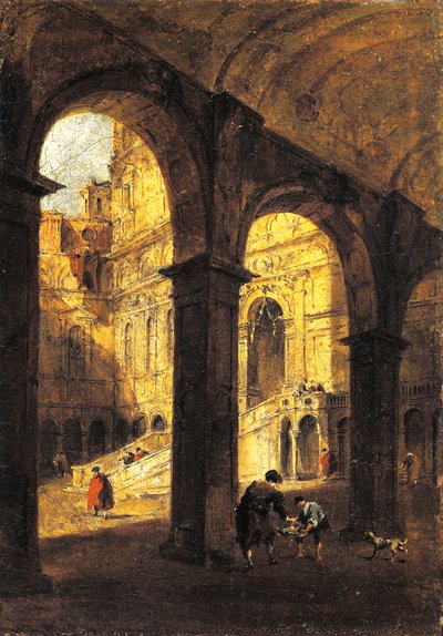 Veduta del cortile di Palazzo Ducale e della Scala dei Giganti, a Venezia, ca 1780 da Francesco Guardi