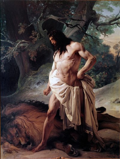 Sansone osserva il leone che ha appena ucciso a mani nude da Francesco Hayez
