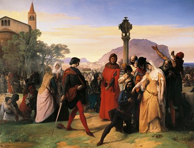 Vespri siciliani, la sposa di Ruggiero Mastrangelo da Palermo insultata dal francese Droetto è vendicata con la sua morte da Francesco Hayez