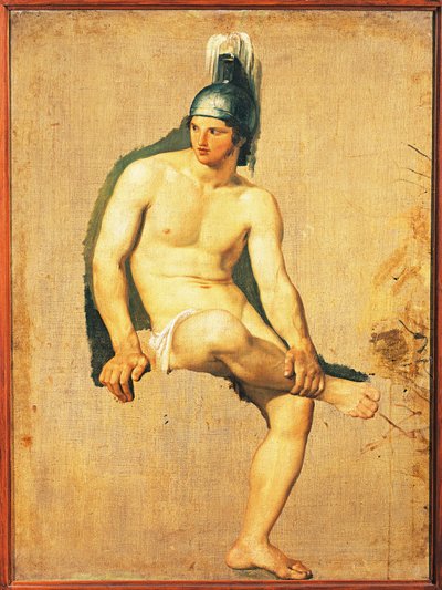 Studio di Guerriero Nudo Seduto con Elmo in Testa da Francesco Hayez