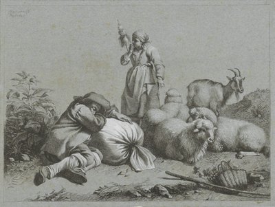 Pastore e pastorella con pecore e capra da Francesco Londonio