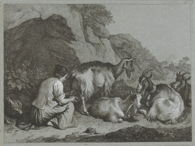 Pastorella con gregge di capre da Francesco Londonio