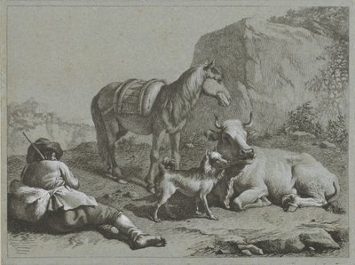 Pastore sdraiato con cavallo, mucca e cane da Francesco Londonio