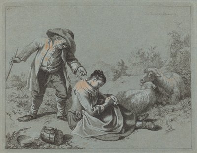 Contadino che prende in giro una ragazza addormentata con un ramoscello, 1763 da Francesco Londonio