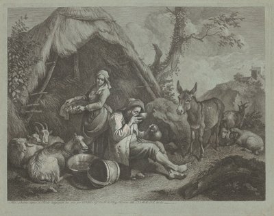 Vecchio uomo e donna seduti con un cesto di uova, 1759-1782 da Francesco Londonio