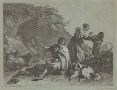 Pastore seduto e donna che dà da bere a un bambino, 1759-1782 da Francesco Londonio