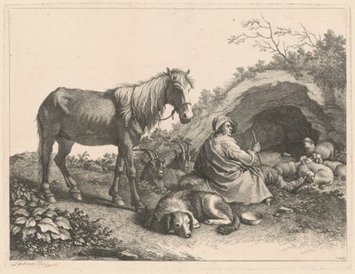 Pastore seduto con cavallo, cane, capre e pecore, dopo il 1776 da Francesco Londonio
