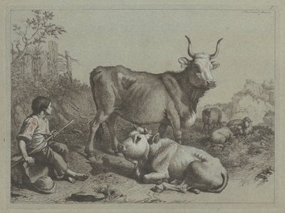 Pastore seduto con un toro e un bue, 1763 da Francesco Londonio