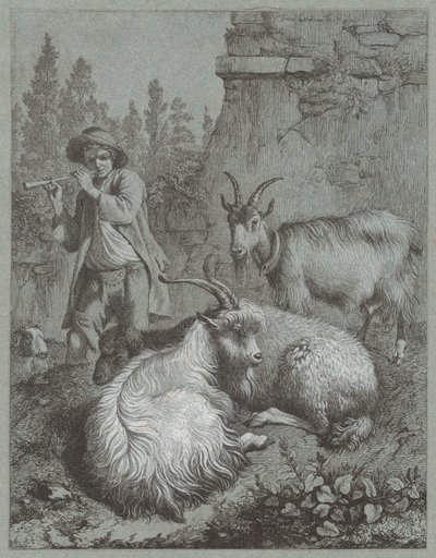 Pastore che suona un flauto con capre, 1764 da Francesco Londonio