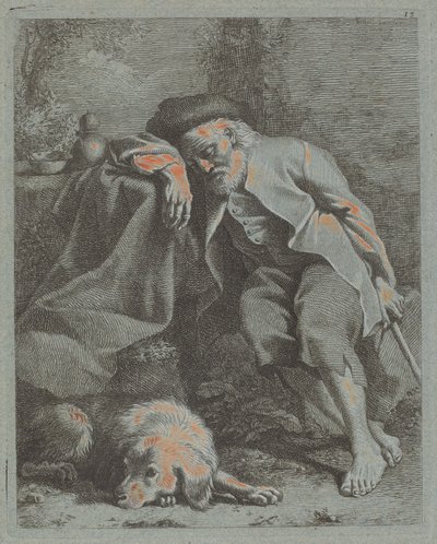 Vecchio che dorme con cane da Francesco Londonio