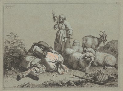 Contadino dormiente e filatrice in piedi, 1763 da Francesco Londonio