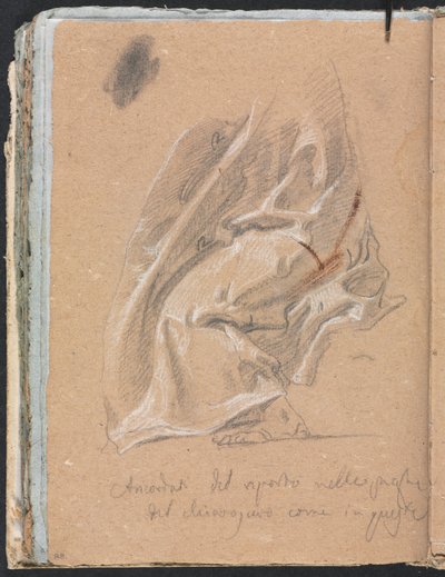 Verona Sketchbook: Studio di drappeggio con piede e iscrizione (pagina 88) da Francesco Lorenzi