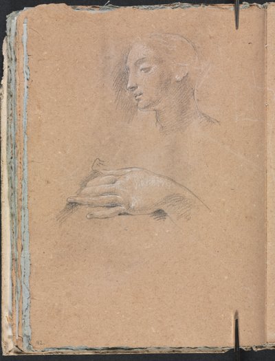 Verona Sketchbook: Testa femminile e mano sinistra (pagina 42) da Francesco Lorenzi