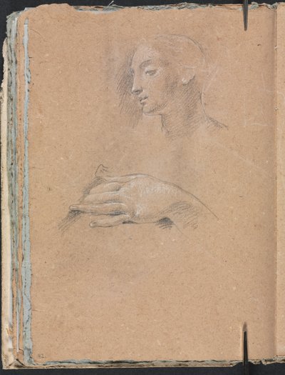 Taccuino di Verona: Testa femminile e mano sinistra pagina 42, 1760 da Francesco Lorenzi