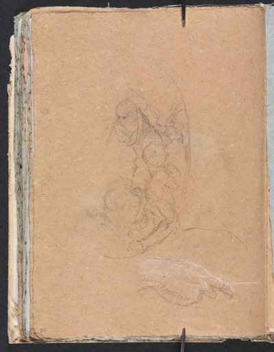 Verona Sketchbook: Figure in un tondo con studio di una mano (pagina 70) da Francesco Lorenzi