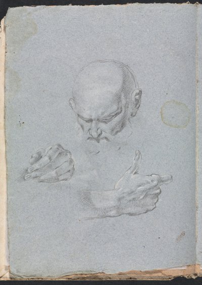 Verona Sketchbook: Testa di un uomo con mani pagina 8, 1760 da Francesco Lorenzi