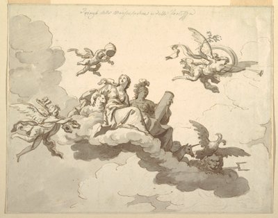 Disegno, Progetto per un soffitto dipinto: Trionfo della mitezza e della forza, 1780 ca. da Francesco Manno