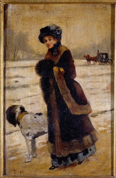 Giovane donna con un cane (dipinto di Francisco Miralles Galup) da Francesco Miralles Galaup