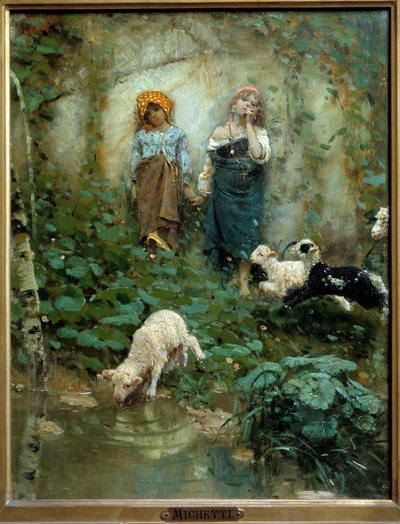 Due piccoli pastori. Dipinto di Francesco Paolo Michelli (1851-1929) XIX secolo Firenze, Museo d