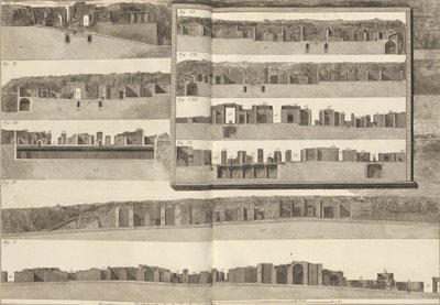 Sezioni trasversali, che mostrano i diversi aspetti degli edifici mostrati nel piano di Pompei, 1804 da Francesco Piranesi