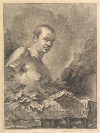 Ritratto di G.B. Piranesi in imitazione di un busto antico, da Opere varie di Architettur..., 1750 da Francesco Polanzani