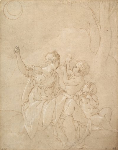 Figura Femminile Classica Diana o Venere con Due Bambini, ca. 1539-42 da Francesco Primaticcio