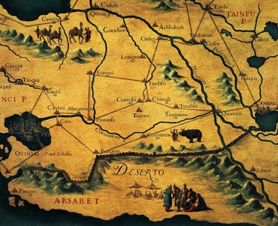 Il percorso di Marco Polo attraverso i deserti orientali, mappa del Tartaria da Francesco and Ramusio Giovan Battista Grisellini