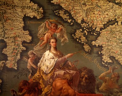 Venezia, Regina del Mare Mediterraneo, di Giambattista Ramusio (1485-1557) e Francesco Grisellini (1717-1787), Sala delle Mappe o Sala dello Scudo, Palazzo Ducale, Venezia (Patrimonio Mondiale dell