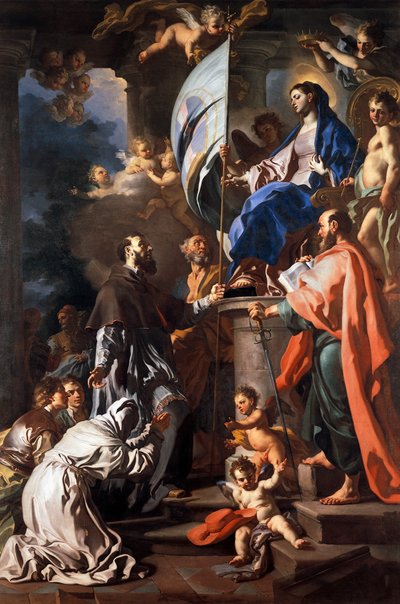 San Bonaventura riceve lo stendardo del Santo Sepolcro dalla Madonna, di Francesco Solimena (1657-1747), Cattedrale di San Paolo, Aversa, Campania, Italia da Francesco Solimena