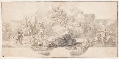 Studio per il dipinto "Lo sbarco di Colombo in America," Sala del Minor Consiglio, Palazzo Ducale, Genova, Italia da Francesco Solimena