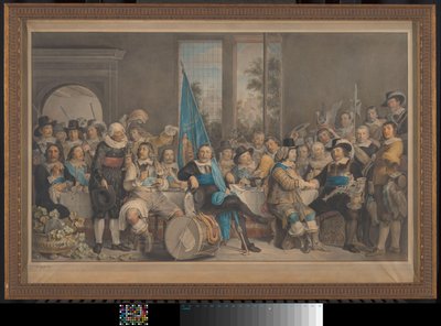Banchetto dei tiratori nella Voetboog (St. Joris) doelen ad Amsterdam, per celebrare la pace di Münster, 18 giugno 1648 da Francesco Tozelli (signed by artist)