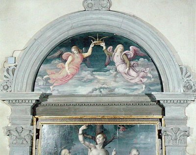 SS. Benedetto, Domenico e Sebastiano (dettaglio della lunetta) da Francesco Ubertini Il Bacchiacca