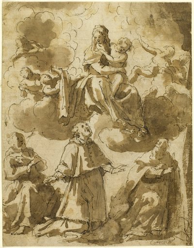 Madonna col Bambino in gloria, con tre santi maschi in basso da Francesco Vanni