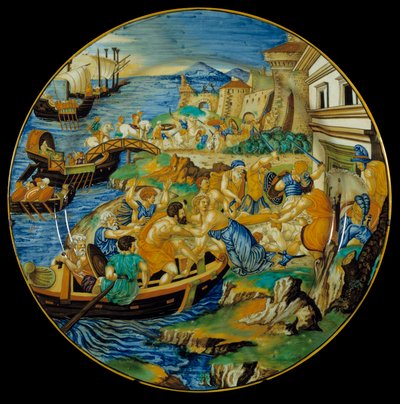 Iliade di Omero: Piatto in maiolica realizzato da Francesco Xanto Aveli rappresentante il rapimento di Elena da parte di Paride da Francesco Xanto Avelli