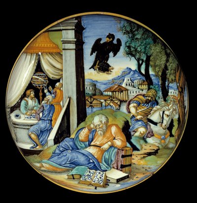Gamba tagliata: Allegoria del destino. Maiolica. Realizzata da Francesco Avelli Xanto (attivo intorno al 1530/1540) da Francesco Xanto Avelli