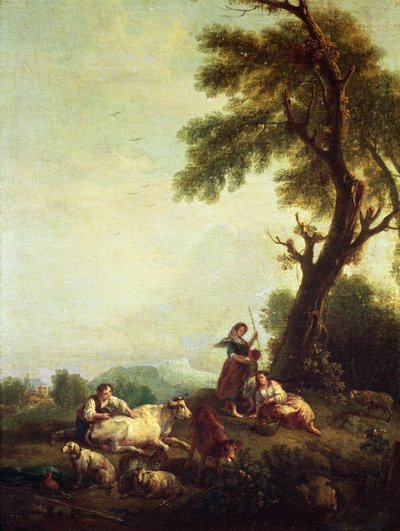 Paesaggio con contadini che osservano una mandria di bovini da Francesco Zuccarelli