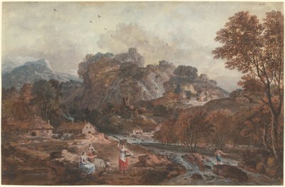 Paesaggio montano con lavandaie e un pescatore da Francesco Zuccarelli