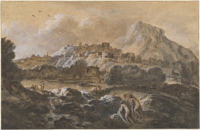 Paesaggio fluviale montuoso con bagnanti da Francesco Zuccarelli