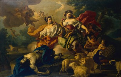 Giunone mette gli occhi di Argo nella coda di un pavone da Francesco de Mura