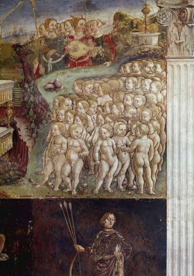Allegoria del mese di maggio, dettaglio del trionfo di Apollo, bambini nudi e nove muse, dettaglio dell