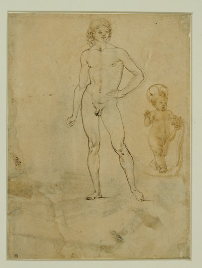 Un giovane nudo, in piedi; Gesù bambino; ritratto femminile rivolto verso destra ... da Francesco di Simone (attr. to)