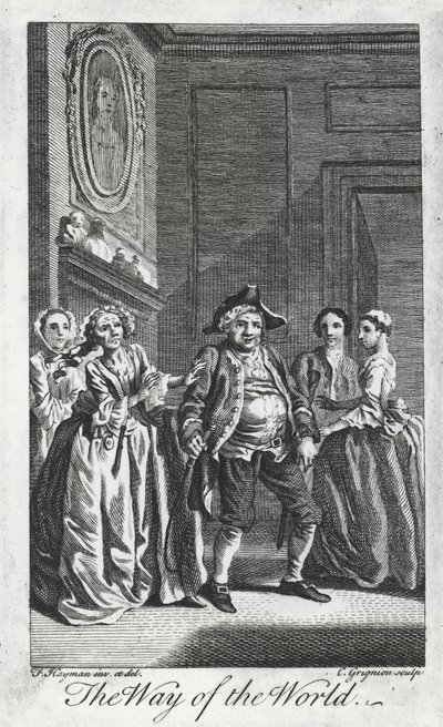 Scena da The Way of the World, di William Congreve (1670-1729), incisione di Charles Grignon da un disegno di Francis Hayman a Lincoln