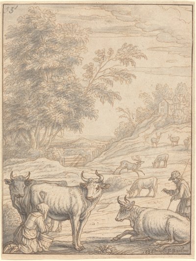Un prato con bovini e cervi da Francis Barlow